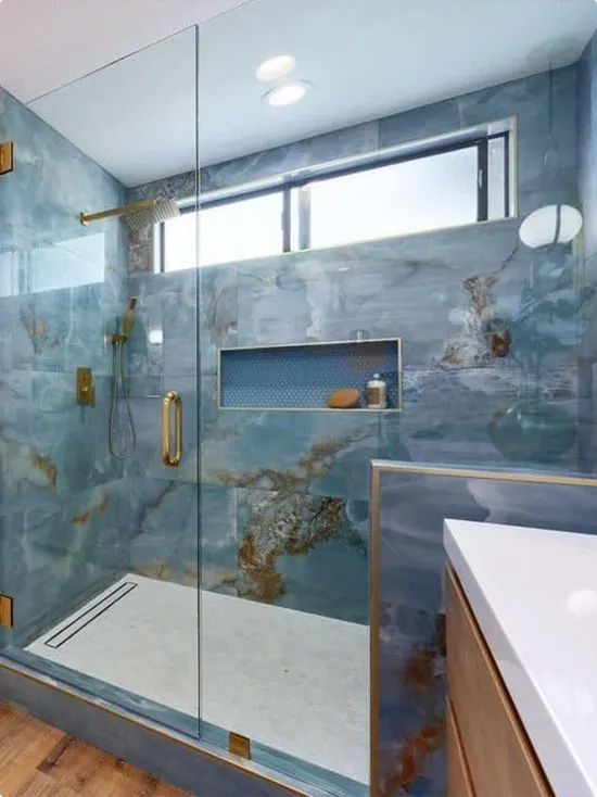 Deep Blue Marble Niche with Gold Hardware