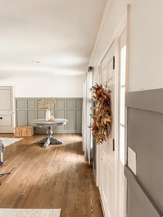 Gray Board-and-Batten Wall with an Autumn Wreath
