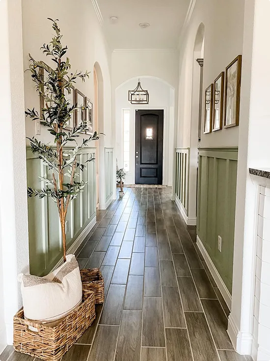 Long Hallway with Sage Green Board and Batten