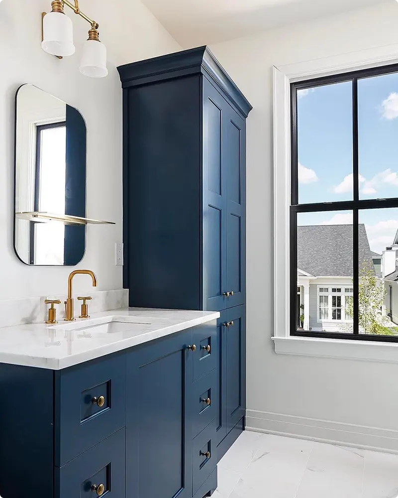 Navy White and Gold Bathroom
