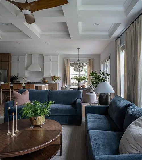 Open Concept Navy Living Room