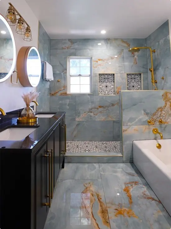 Patterned Blue Marble Niche Shower