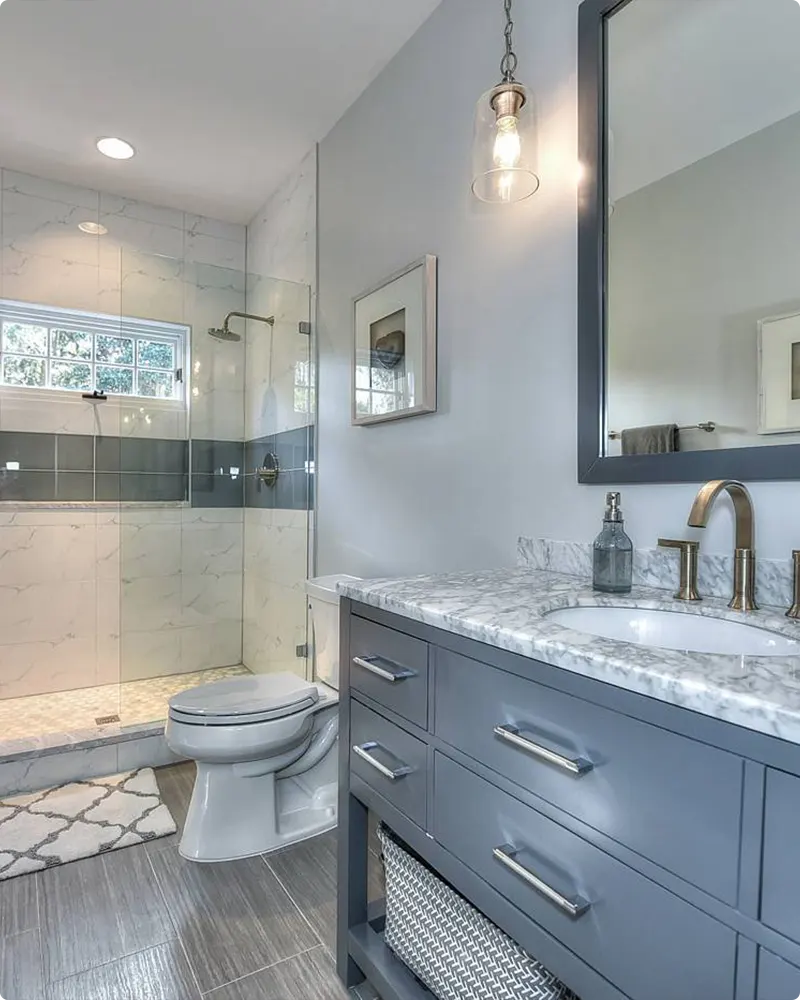 Shower Vanity in Modern Gray and White