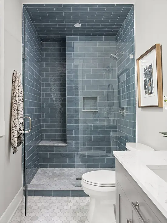 Slate Blue Subway Shower Tile