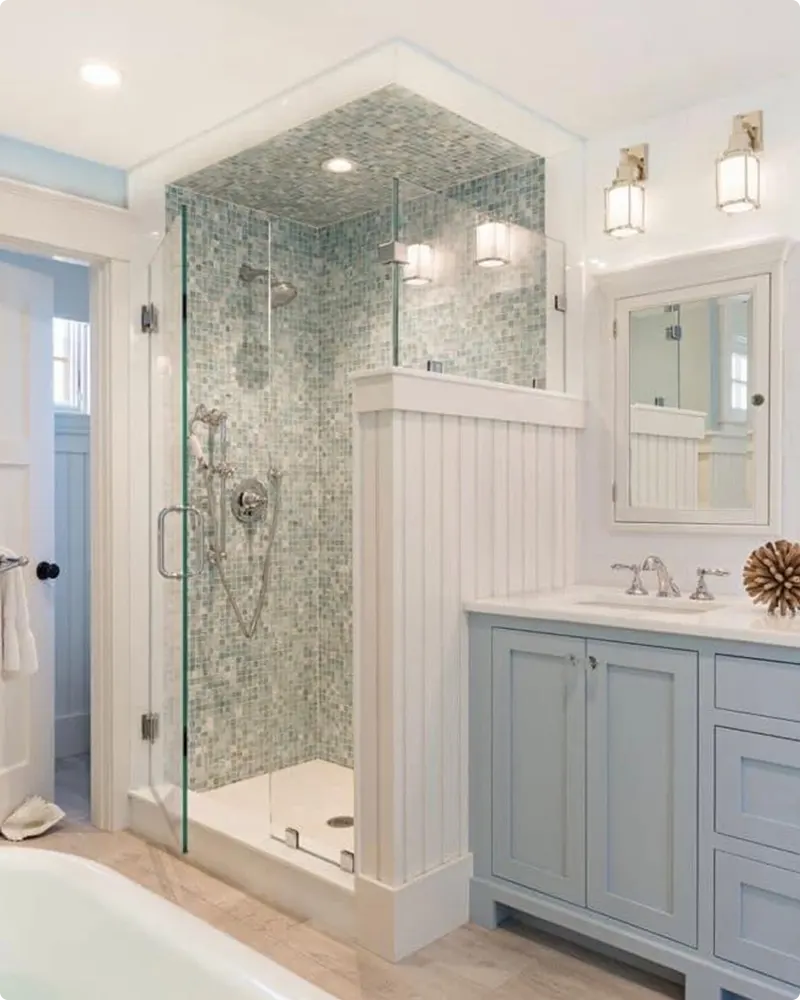 Spa-Like Shower with Blue Mosaic Tile