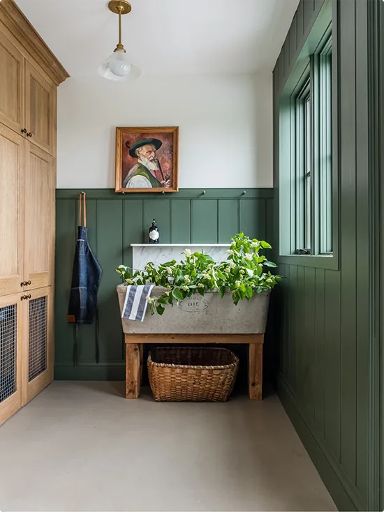 Vintage Oil Portrait and Mudroom Utility Sink