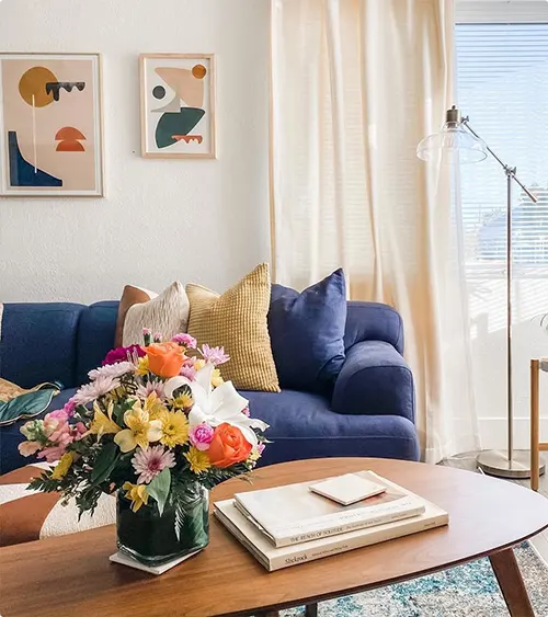 Warm Minimalist Navy Living Room