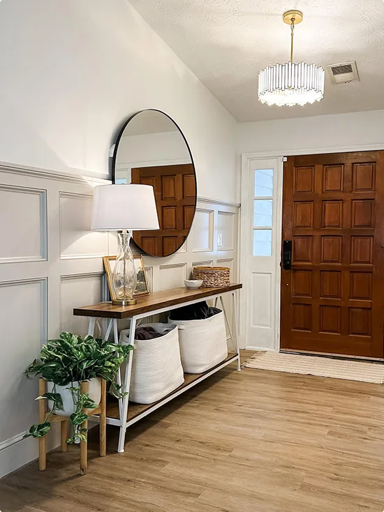 Warm Wood Accent, Classic Entryway, Simple Decor Layers