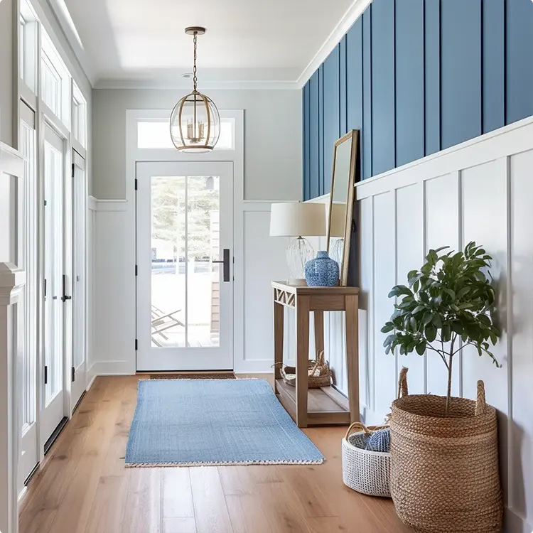 White Lower Wall and Coastal Blue Batten Panels