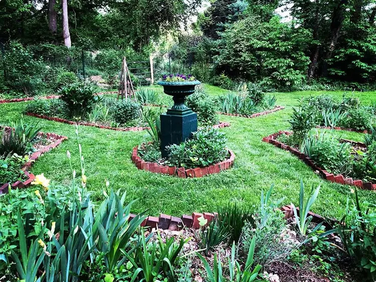 Brick-Edged Beds in a Symmetrical English Garden