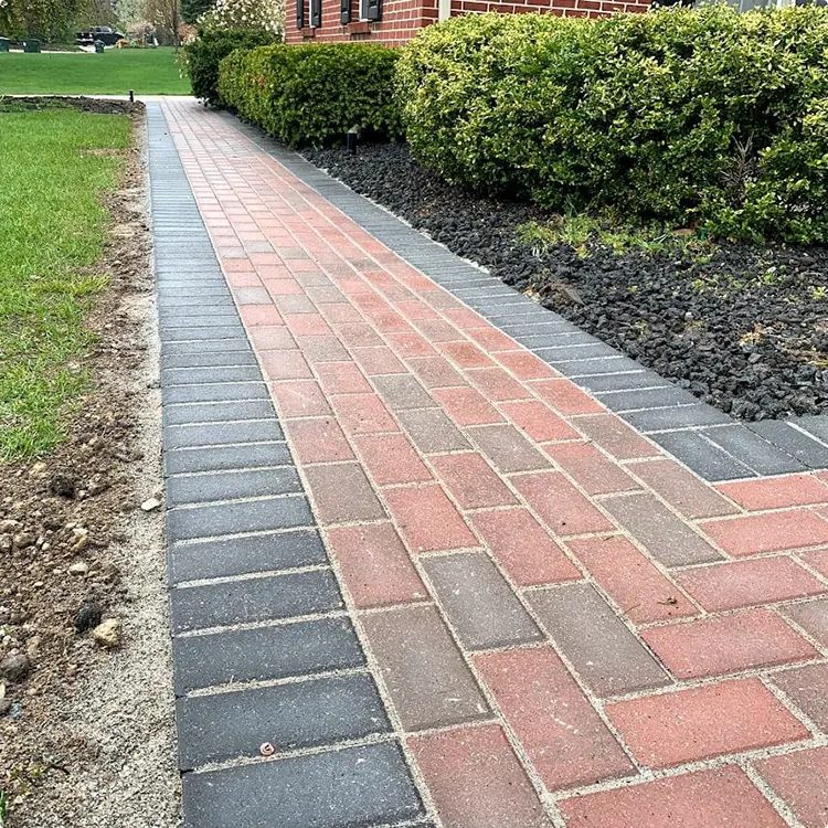 Brick Walkway in Charcoal and Red with a Herringbone Edge