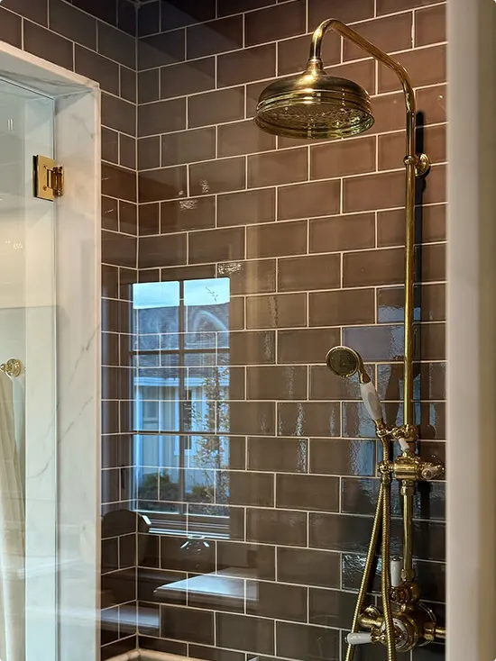 Brown Glossy Subway Tile Shower