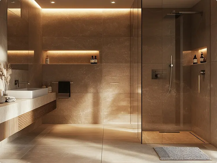 Brown Matte Shower with LED Niches