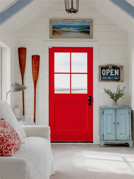 Cherry Red Interior Door with Glass Panes