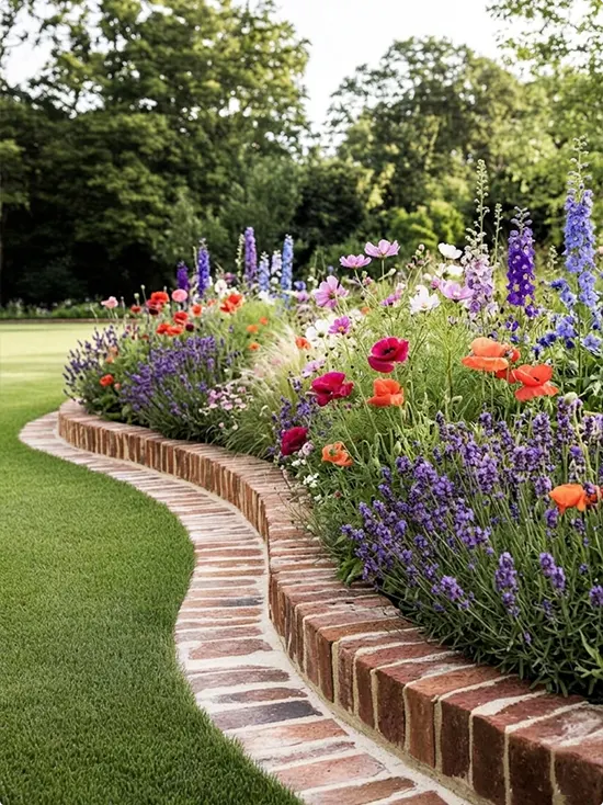 Curved Brick Border for a Wildflower Meadow