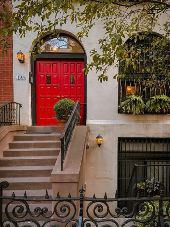 Deep Red Double Door Classic Brownstone