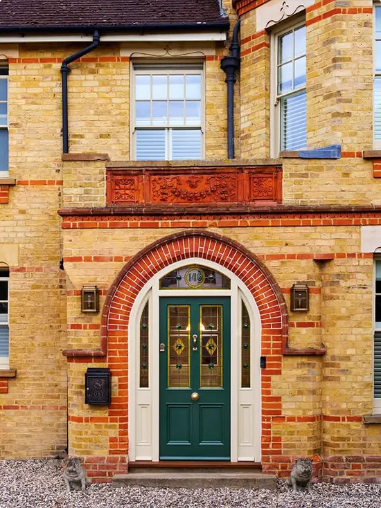 Deep Teal Victorian Front Door in Brick