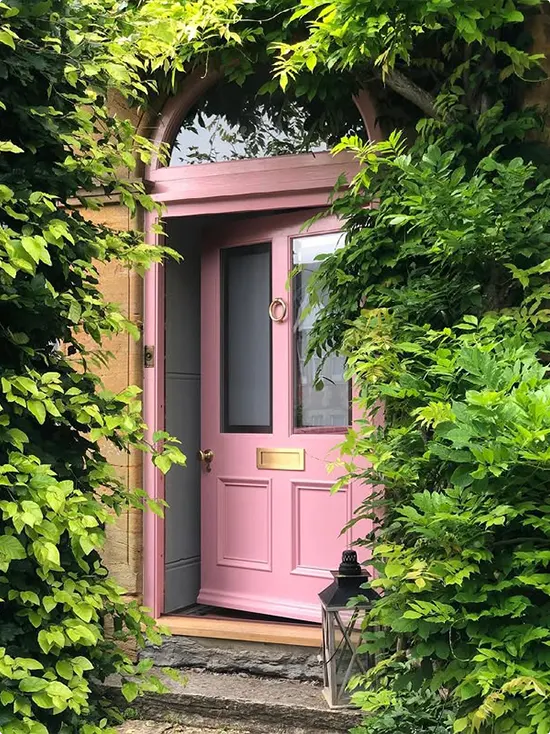 Dusty Pink Front Door with Ivy Arch