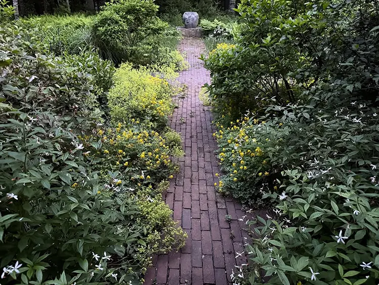 Herringbone Brick Garden Path with Wildflowers