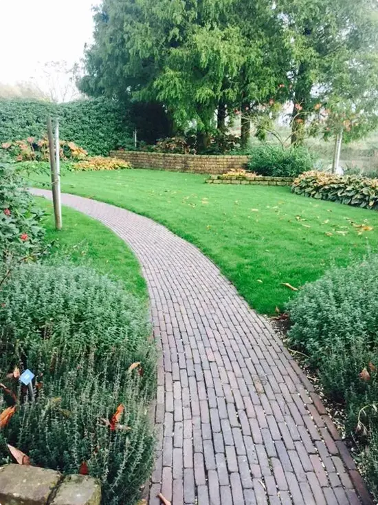 Slim Curving Brick Lawn Walkway