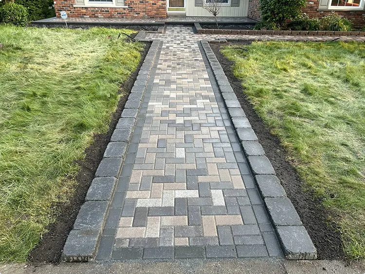 Straight Herringbone Paver Walkway