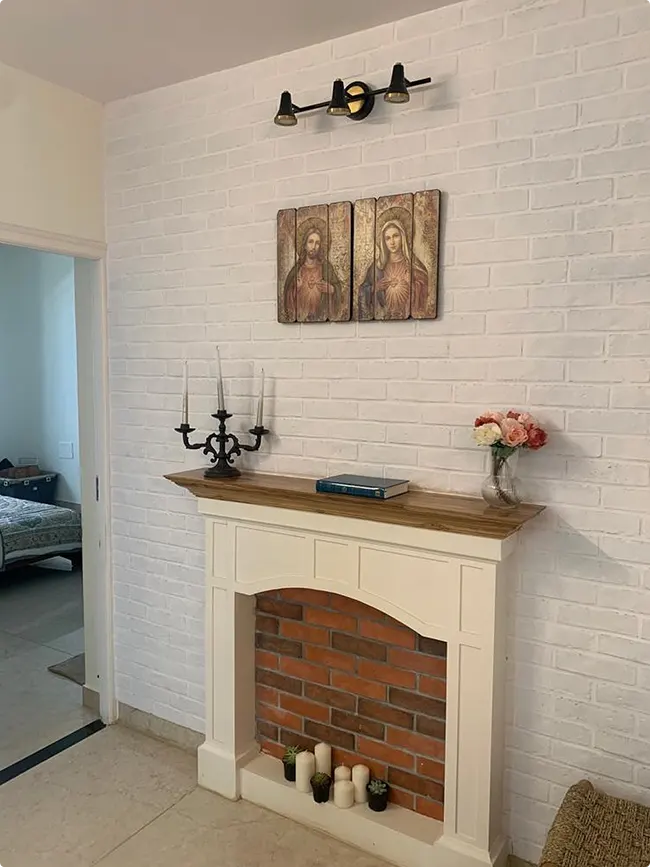 Terra Cotta Painted Brick Fireplace