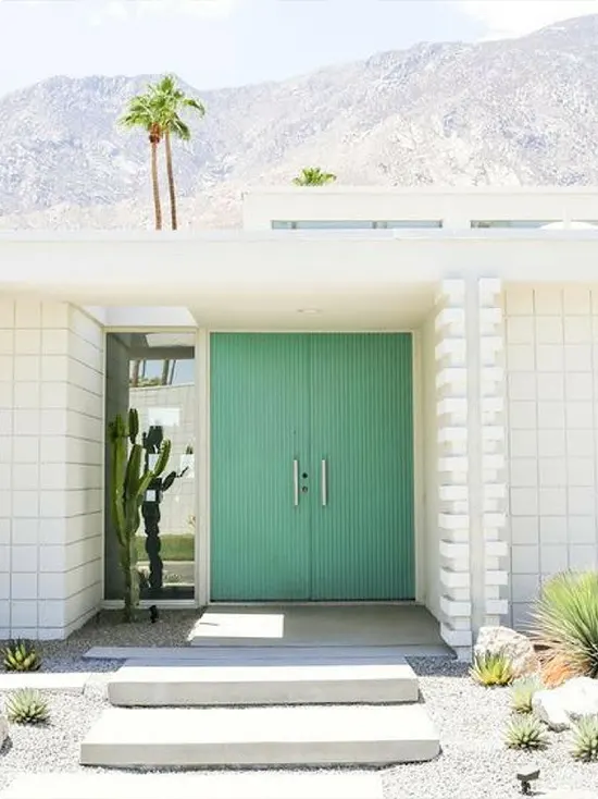 Two Mint Green Desert Modernist Front Doors