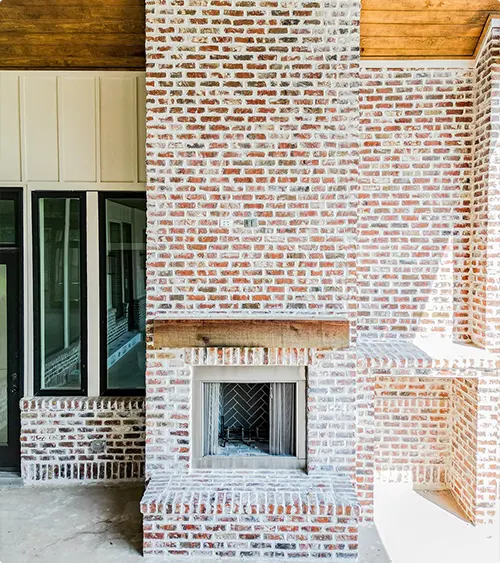 Whitewashed Brick Outdoor Fireplace