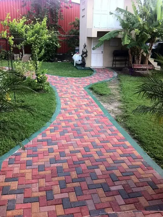 Wide Herringbone Brick Walkway