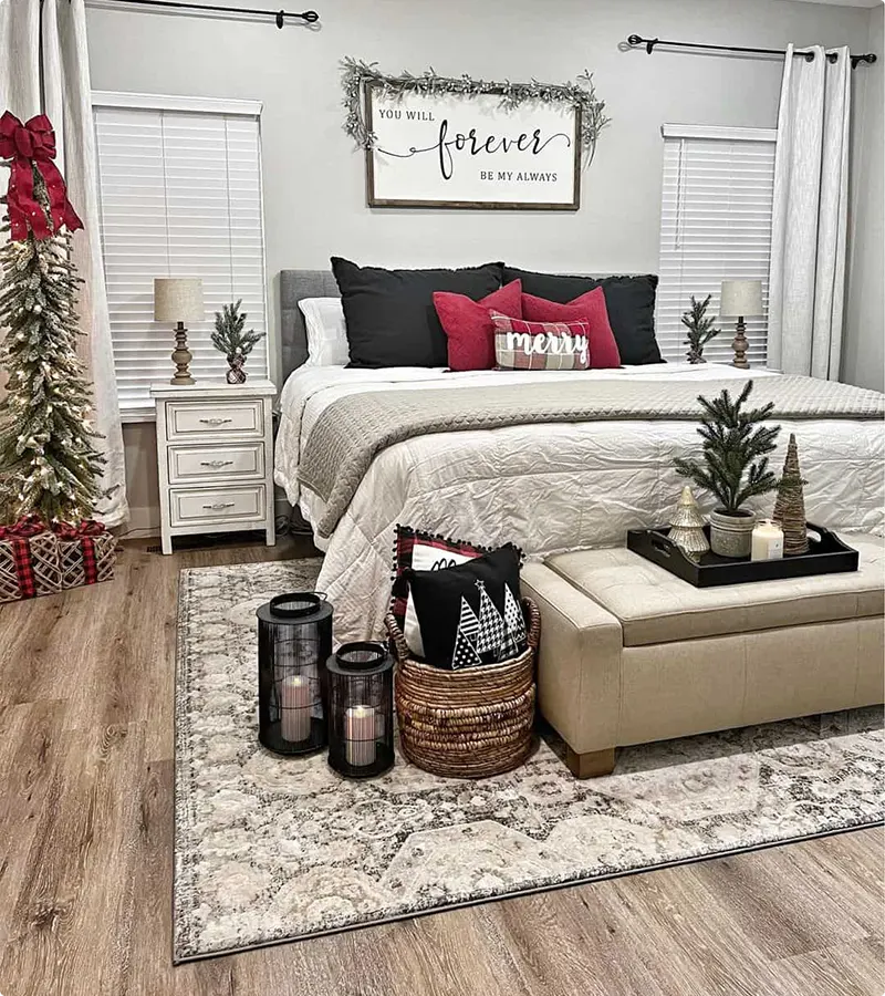 Modern Christmas Bedroom with Subtle Holiday Accents