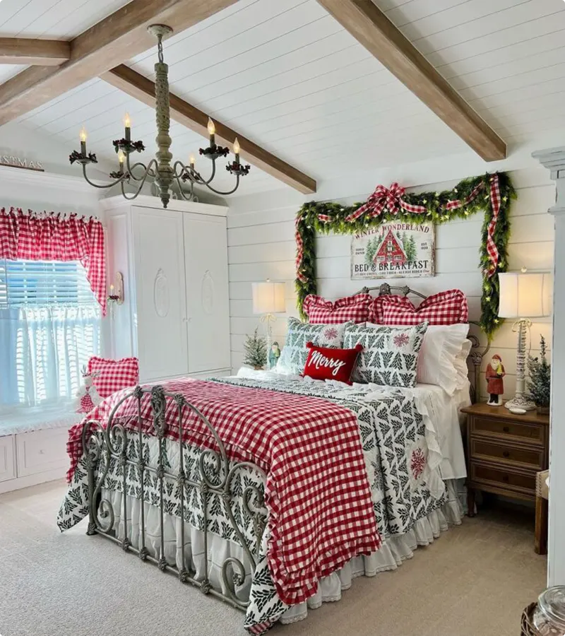 Playful Gingham Christmas Bedroom