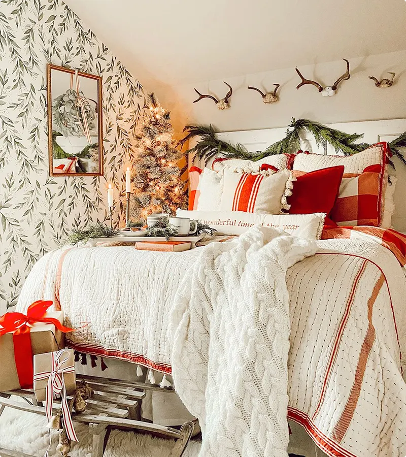 Red White Woodland Christmas Bedroom Decor
