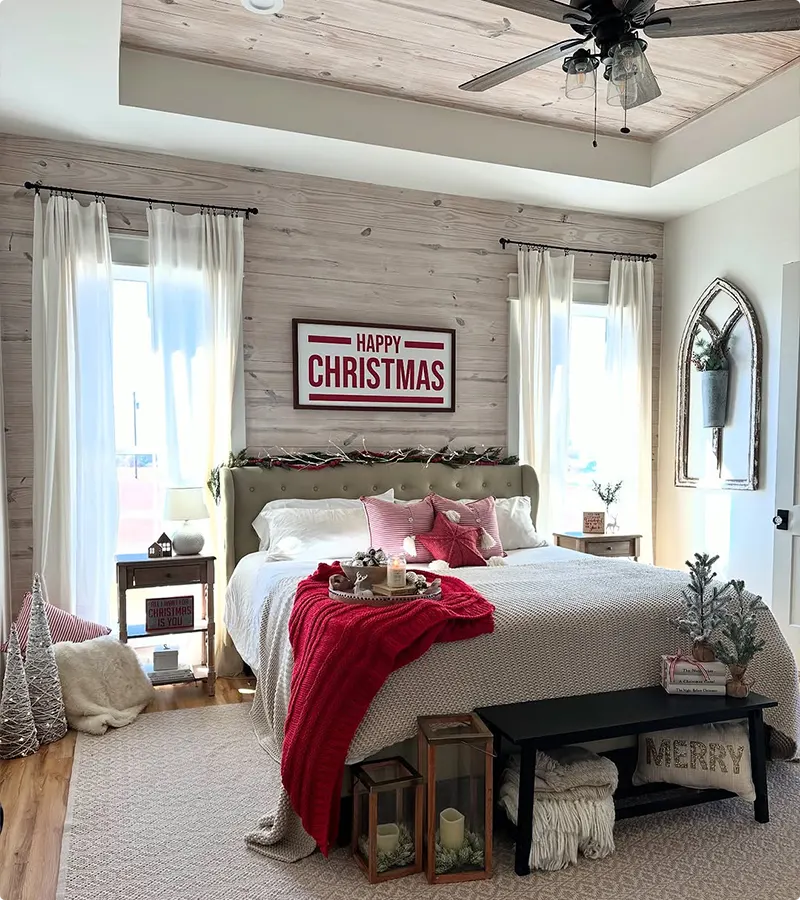 Rustic Christmas Bedroom with Glamorous Bold Accents