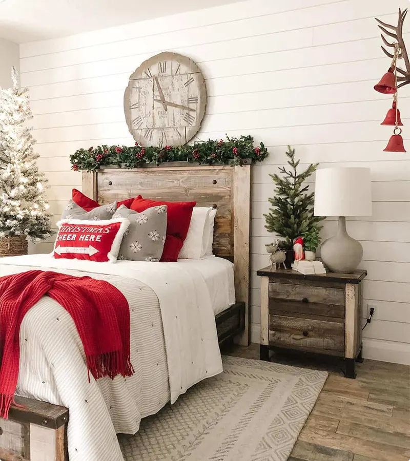 Rustic Farmhouse Christmas Bedroom Decor with Berries and Burlap