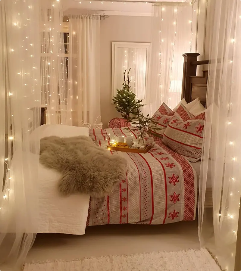 Scandinavian Christmas Bedroom with a Snowflake Canopy