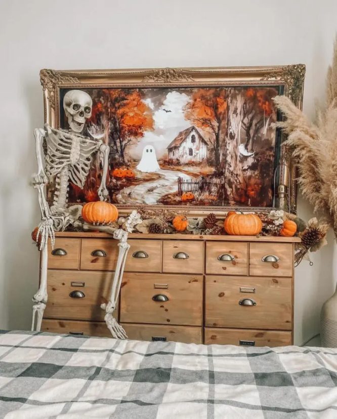 Skeleton with Fall Landscape Artwork