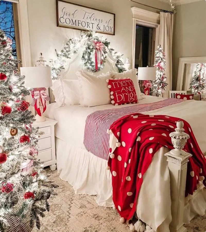 White Christmas Bedroom with Polka Dots and Abundant Light