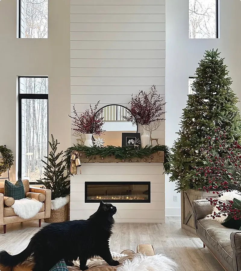 Berry sprays in deep berry for added mantel height