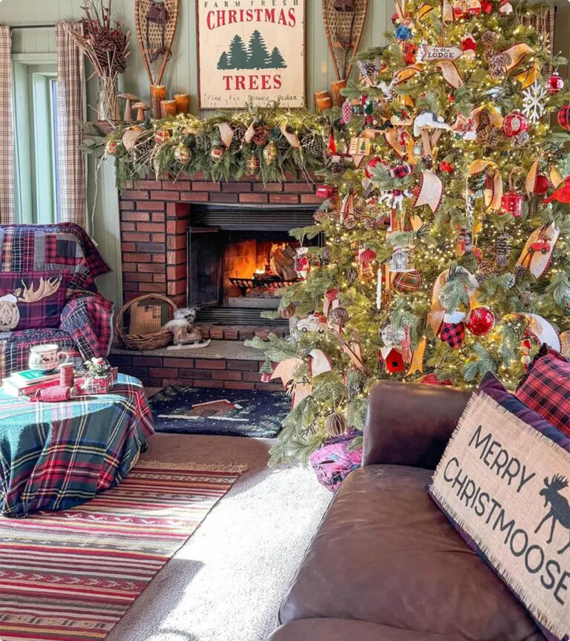 Cabin Decor with Tartan and Snowshoes