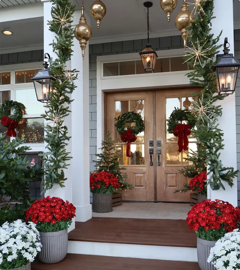 Gold and Classic Red Christmas Porch