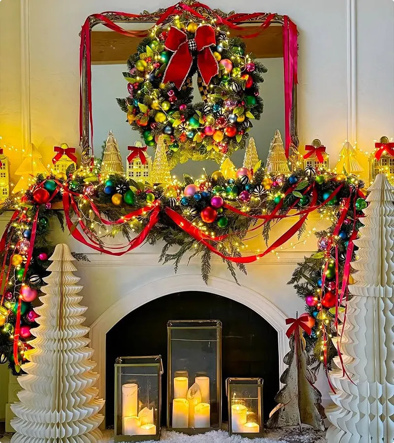 Jewel Tone Paper Christmas Mantel Decor