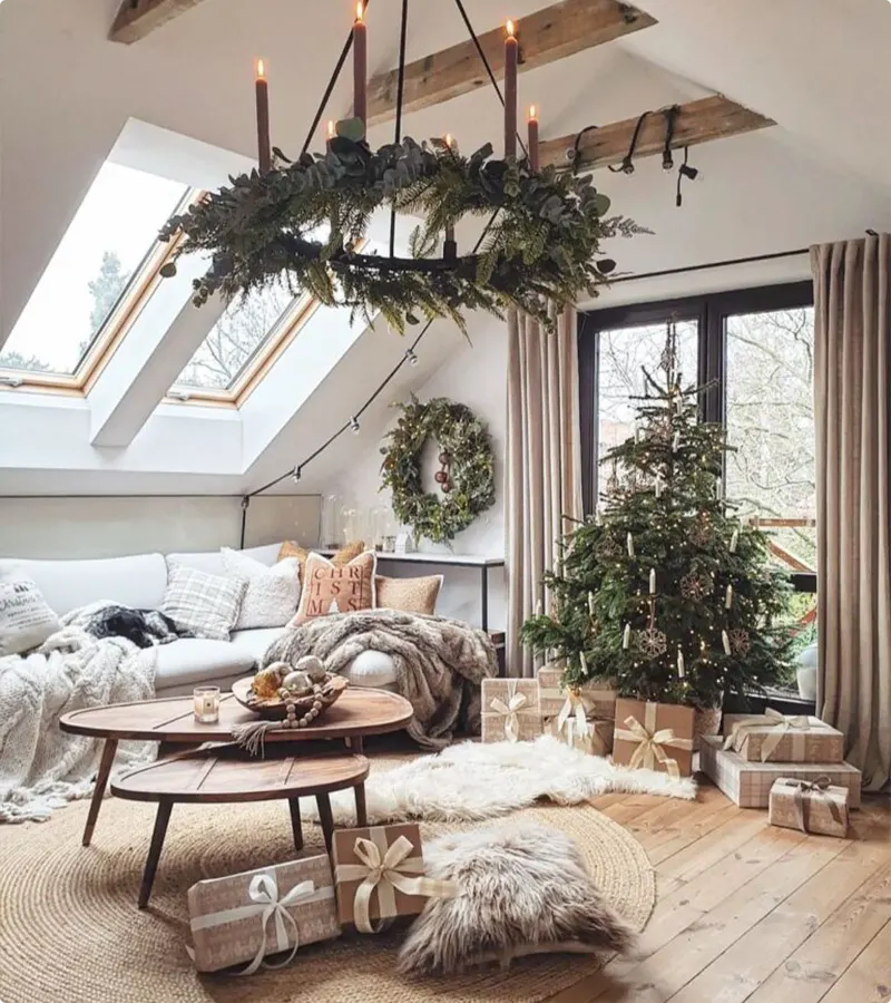 Nordic Christmas Greenery Chandelier