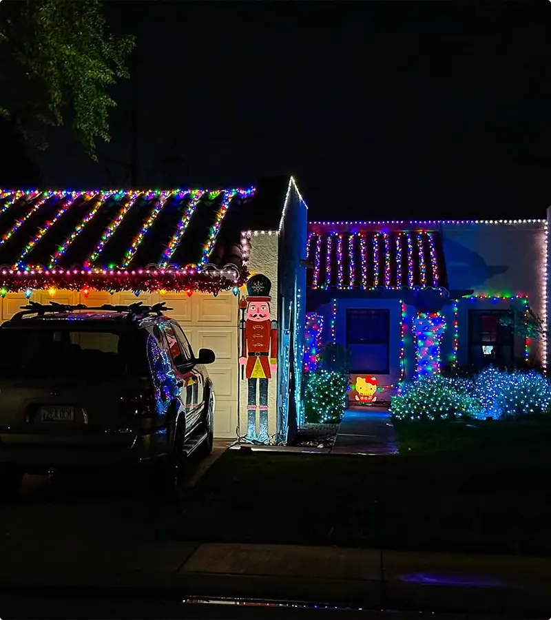 Rainbow Lighting Christmas Exterior