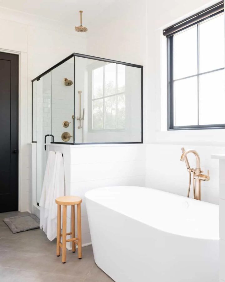 Raised Glass Corner Shower on a Tile Ledge