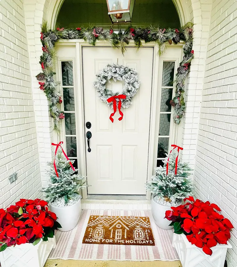 Red Poinsettias with Flocked Greenery