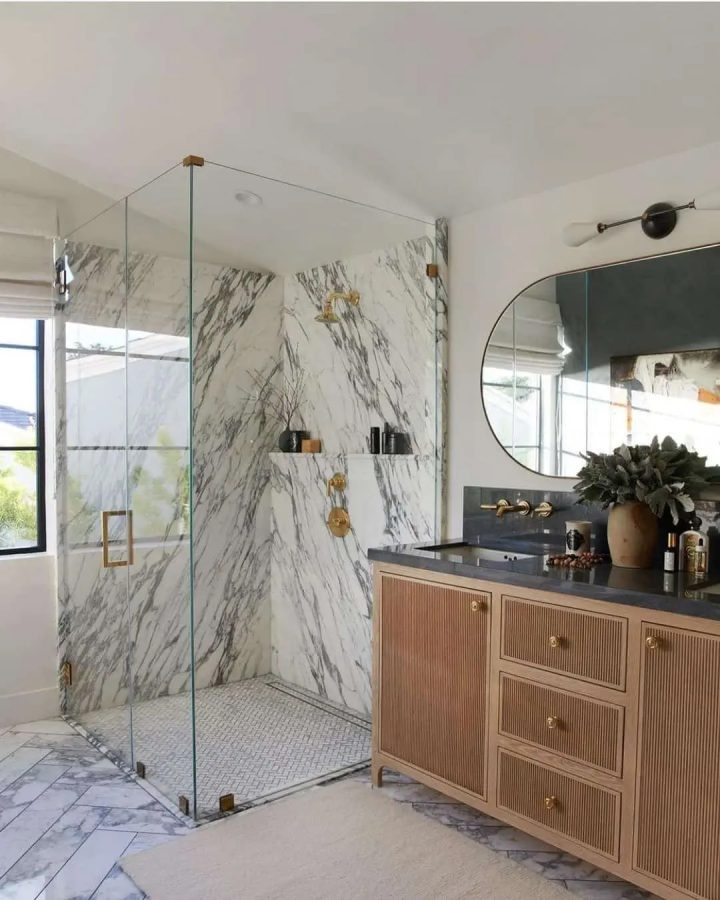 Veined Marble Slab Shower