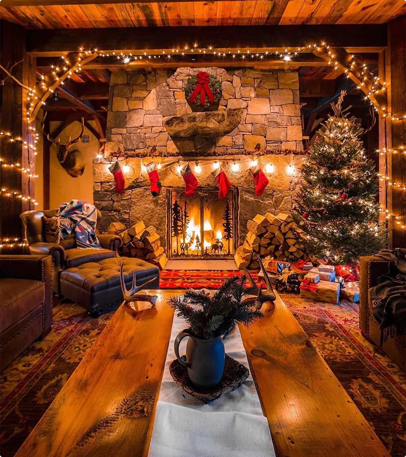 Warm-Lit Rustic Retreat of Stone and Wood