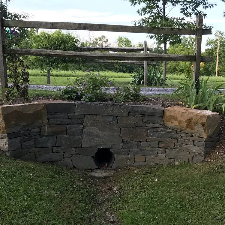 Hidden Culvert and Curved Slate Dry-Stack Wall
