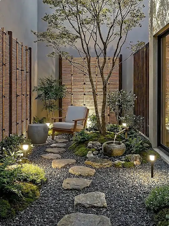 Japanese-inspired garden corner