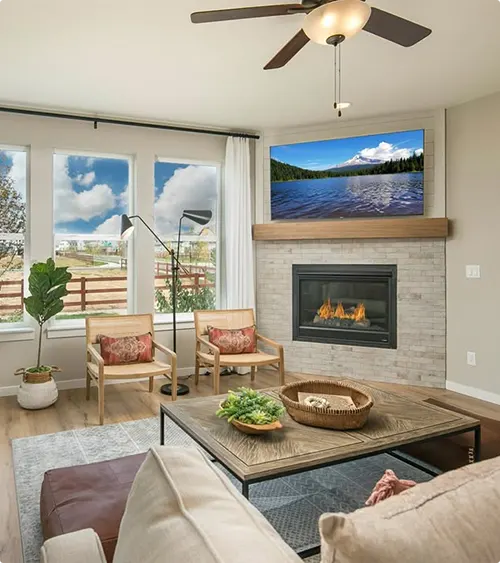 Lake View Fireplace with Light Tile